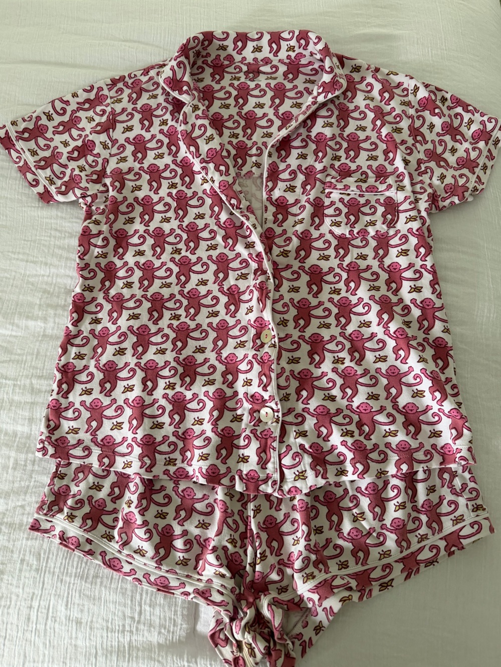 Roller Rabbit Pink Monkey-Print Short Pajama Set